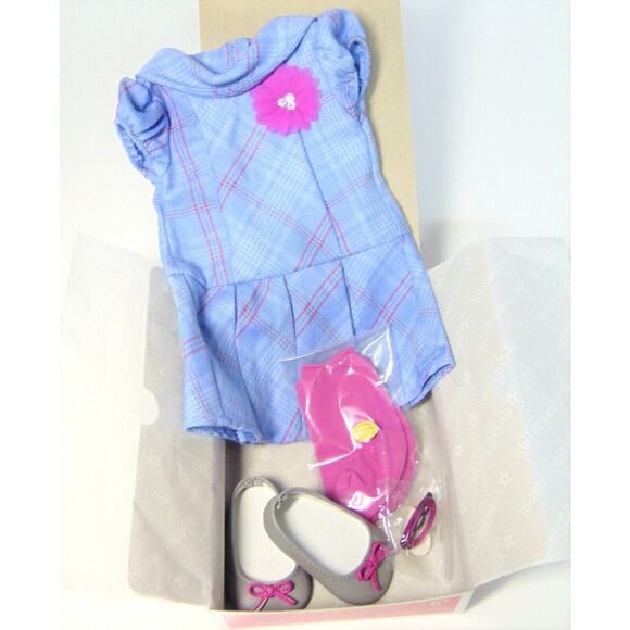 American Girl SWEET SCHOOL DRESS Outfit Doll Clothes Barrette Socks Shoes Box - Picture 4 of 9